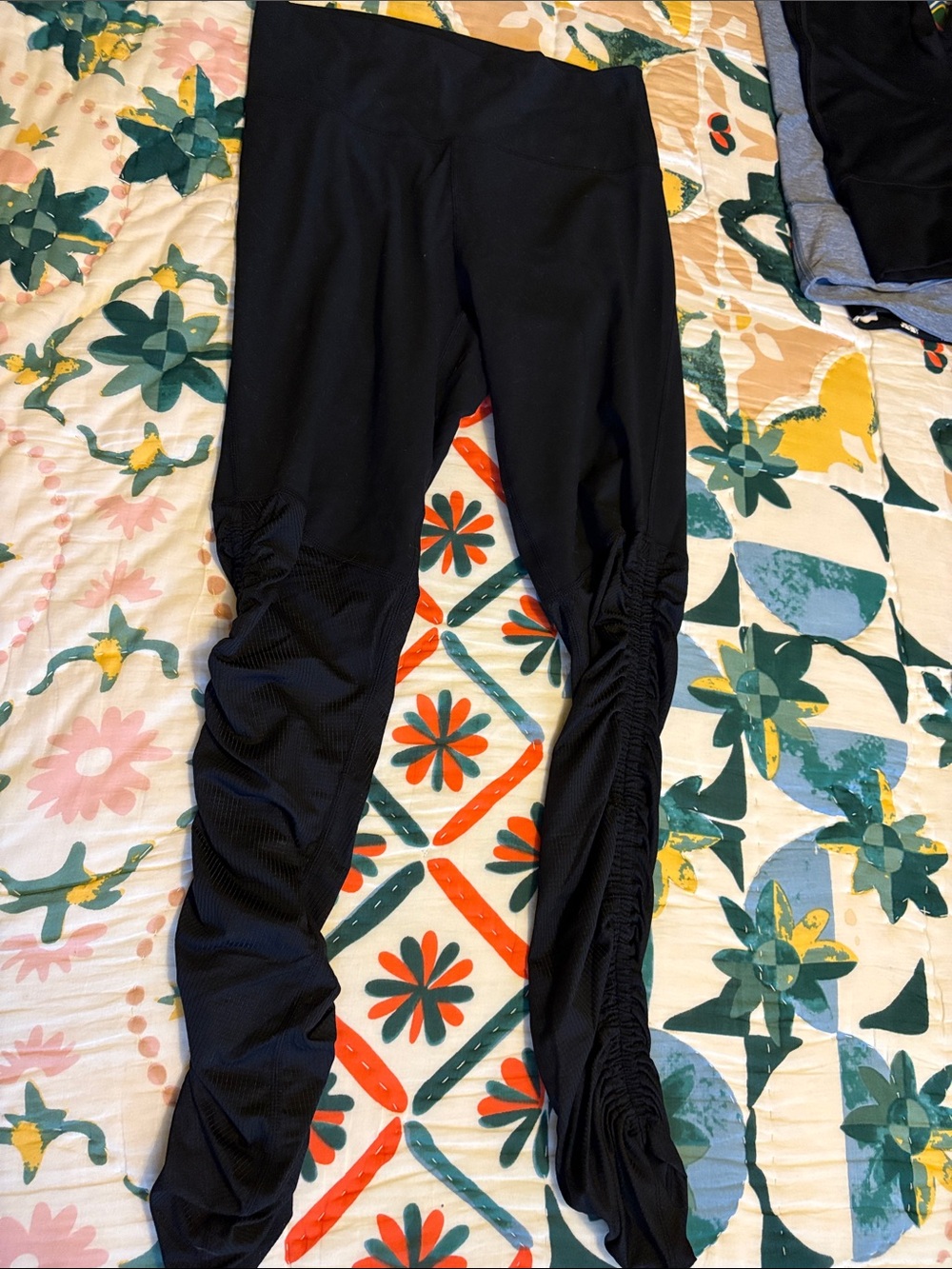 Fabletics Long Black Ruched Leggings with adjustable hem